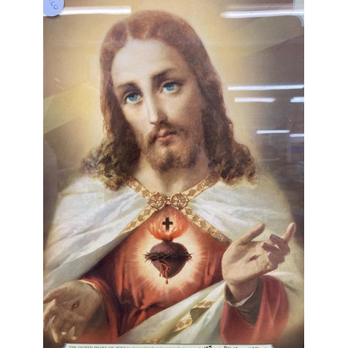 1219 - A vintage framed 'The Sacred Heart of Jesus' print with signature of priest to bottom - approx. 53cm... 