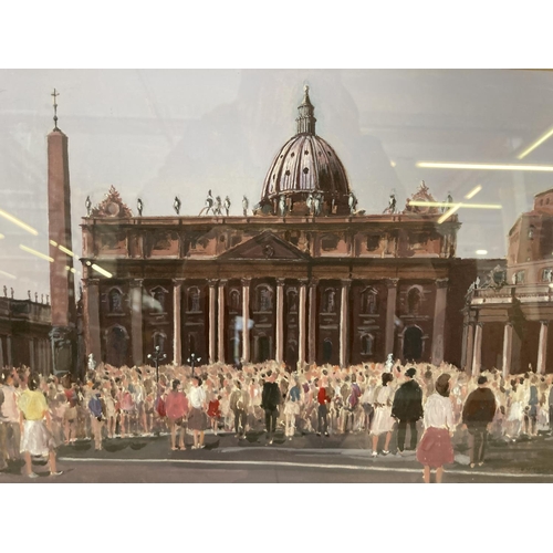 1227 - A late 20th century framed Geoffrey Bardsley gouache on board titled 'Sunday Morning at St Peter's R... 