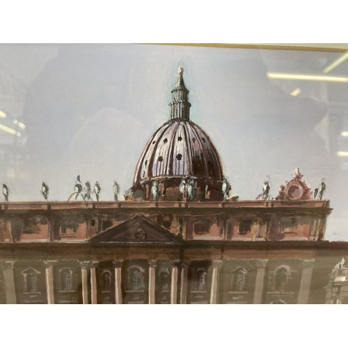 1227 - A late 20th century framed Geoffrey Bardsley gouache on board titled 'Sunday Morning at St Peter's R... 