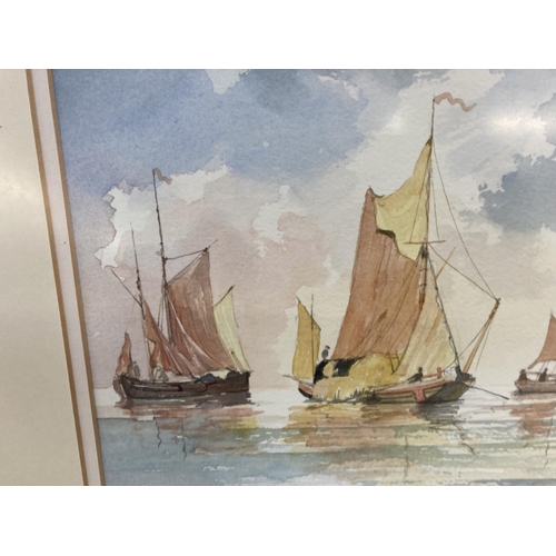 1229 - A late 20th century gilt framed watercolour of sailing ships pencil signed lower right - approx. 43c... 