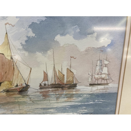 1229 - A late 20th century gilt framed watercolour of sailing ships pencil signed lower right - approx. 43c... 