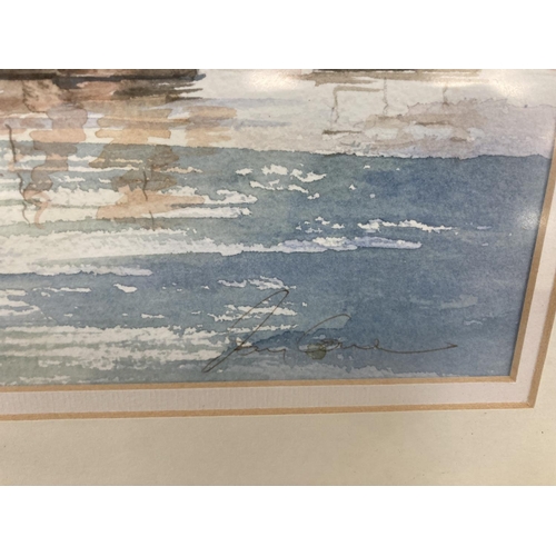 1229 - A late 20th century gilt framed watercolour of sailing ships pencil signed lower right - approx. 43c... 