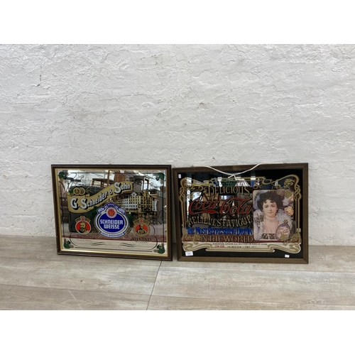 1230 - Two late 20th century framed reproduction advertising picture mirrors, one Coca-Cola and one Schneid... 