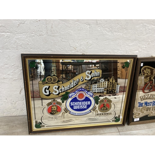 1230 - Two late 20th century framed reproduction advertising picture mirrors, one Coca-Cola and one Schneid... 