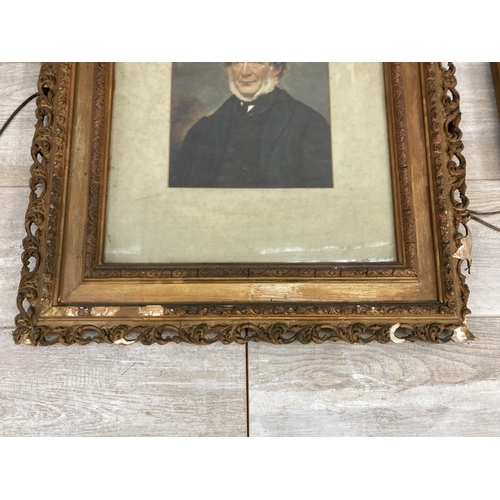 1231 - Six 19th century framed Victorian photographic portraits, three over painted - largest approx. 79cm ... 