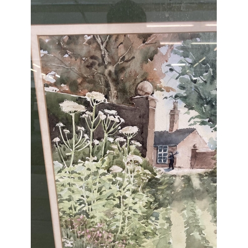 1232 - A late 20th century framed F. Shenton watercolour of a garden scene titled 'Hogweed' - approx. 67cm ... 