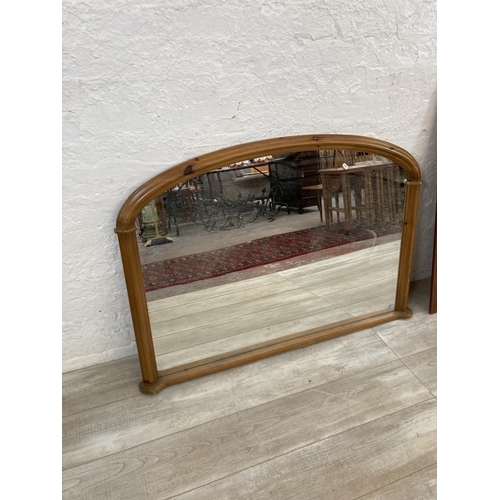 1236 - Two wall mirrors, one pine overmantle and one House of Fraser walnut - largest approx. 87cm high x 1... 