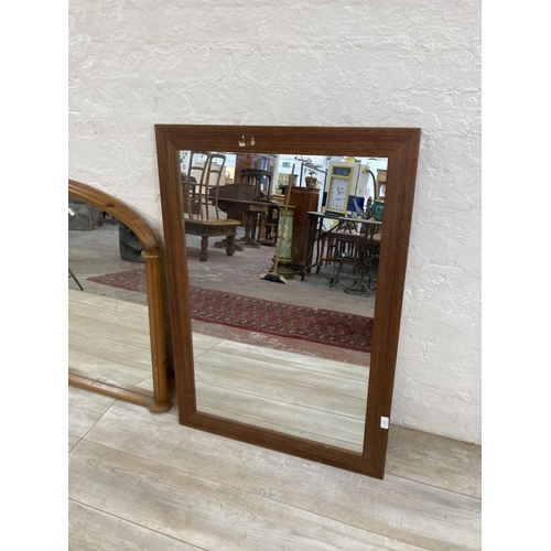 1236 - Two wall mirrors, one pine overmantle and one House of Fraser walnut - largest approx. 87cm high x 1... 