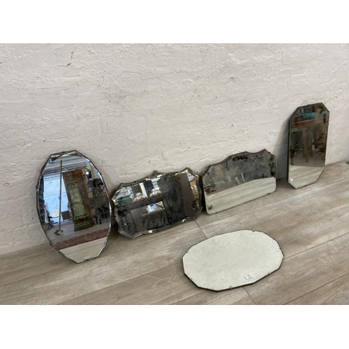 1239 - Five various vintage frameless bevelled edge wall mirrors