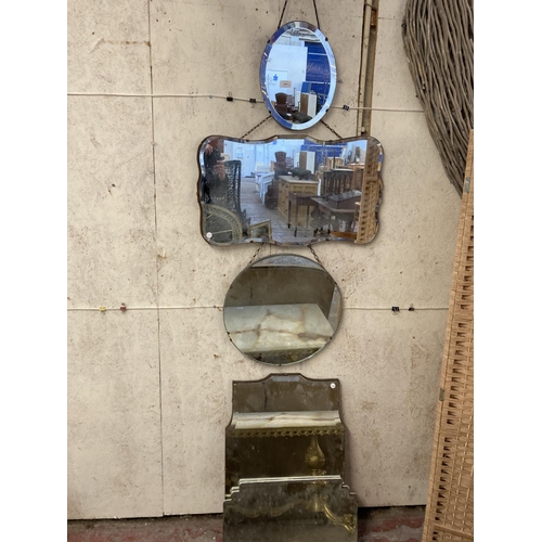 1240 - Five various vintage frameless bevelled edge wall mirrors