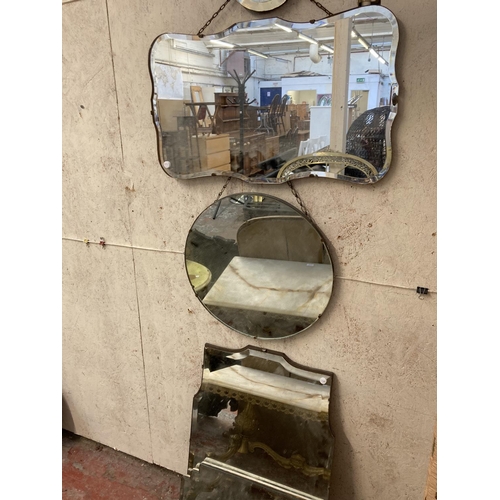 1240 - Five various vintage frameless bevelled edge wall mirrors