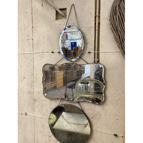 1240 - Five various vintage frameless bevelled edge wall mirrors