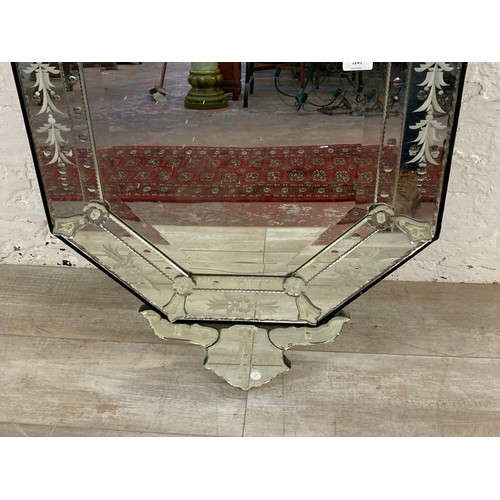 1245 - A Victorian style etched bevelled edge decorative wall mirror - approx. 139cm high x 60cm wide