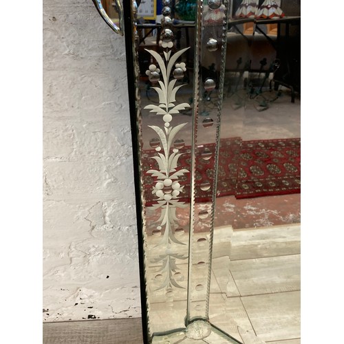 1245 - A Victorian style etched bevelled edge decorative wall mirror - approx. 139cm high x 60cm wide