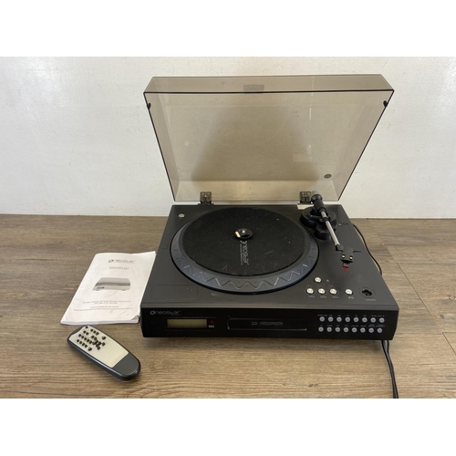 1484 - A Neostar NTCD1B music system comprising three-speed turntable, cassette player and CD player/record... 