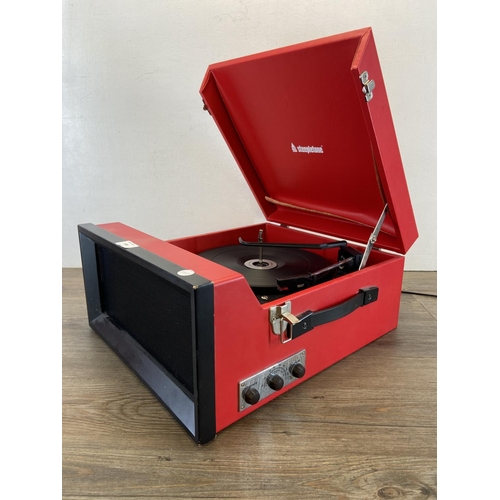 1486 - A Steepletone SRP1R portable record player fitted with Crosley Stack-O-Matic three-speed autochanger... 