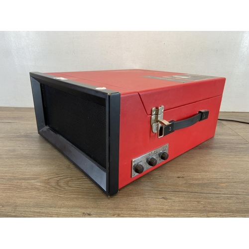 1486 - A Steepletone SRP1R portable record player fitted with Crosley Stack-O-Matic three-speed autochanger... 