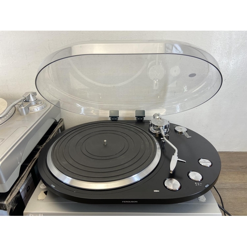 1497 - Four items, one boxed Technovation 229700 USB turntable, one Philips CDR802 three disc changer CD re... 