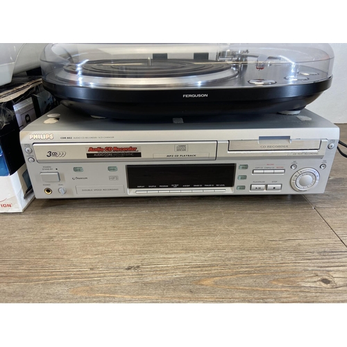 1497 - Four items, one boxed Technovation 229700 USB turntable, one Philips CDR802 three disc changer CD re... 