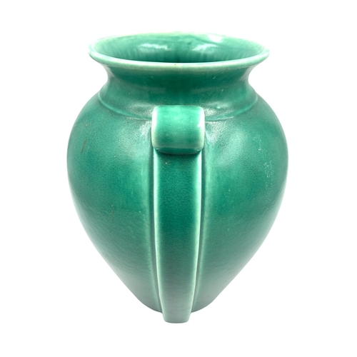 1251 - A 1930s Devonmoor England No. 13 green glazed ceramic twin handled vase - approx. 26cm high