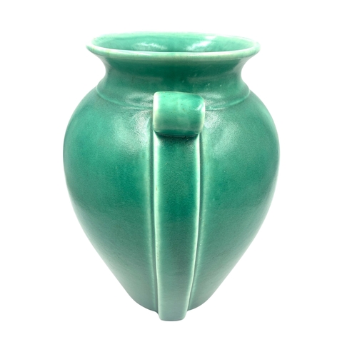 1251 - A 1930s Devonmoor England No. 13 green glazed ceramic twin handled vase - approx. 26cm high