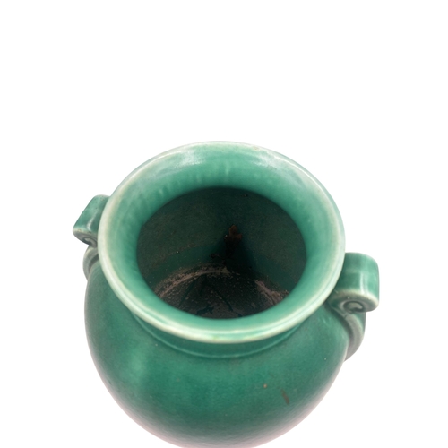 1251 - A 1930s Devonmoor England No. 13 green glazed ceramic twin handled vase - approx. 26cm high