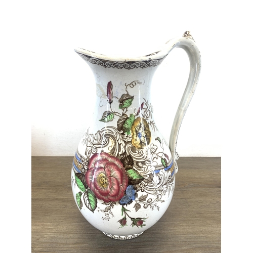 1266 - A late 19th/early 20th century Osborne floral pattern ceramic water jug and bowl - approx. 35cm high