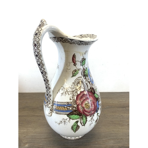 1266 - A late 19th/early 20th century Osborne floral pattern ceramic water jug and bowl - approx. 35cm high