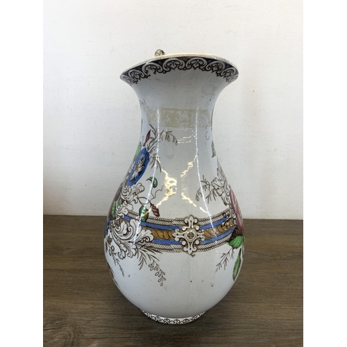 1266 - A late 19th/early 20th century Osborne floral pattern ceramic water jug and bowl - approx. 35cm high