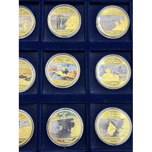 2293 - A cased set of twelve Windsor Mint 75th Anniversary of the Second World War gold plated proof coins