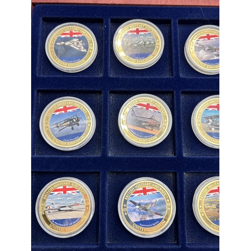 2294 - A cased set of twelve Windsor Mint British Military Aircraft gold plated proof coins