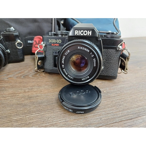 Three Japanese 35mm SLR cameras one Ricoh A-50 Super, one Cosina PM-1 ...