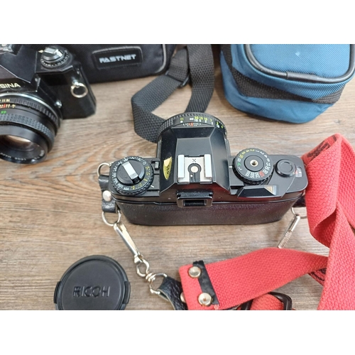 Three Japanese 35mm SLR cameras one Ricoh A-50 Super, one Cosina PM-1 ...