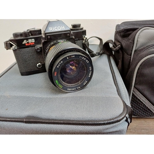 Three Japanese 35mm SLR cameras one Ricoh A-50 Super, one Cosina PM-1 ...