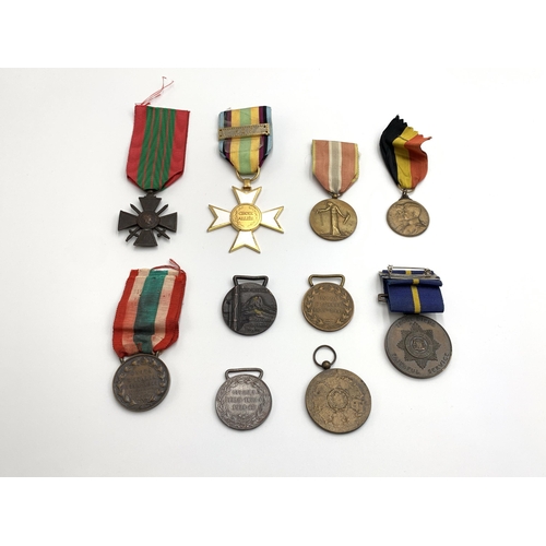 2360 - Ten European military medals to include Belgian Victory, French Croix De Guerre, Belgium Allied Cros... 