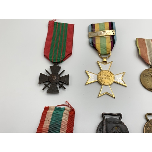 2360 - Ten European military medals to include Belgian Victory, French Croix De Guerre, Belgium Allied Cros... 