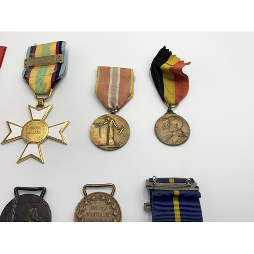 2360 - Ten European military medals to include Belgian Victory, French Croix De Guerre, Belgium Allied Cros... 