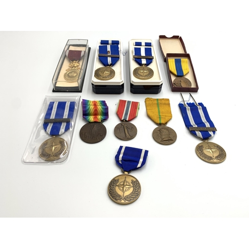 2365 - Ten military medals to include Nato, Belgian Commemorative Reign of the King, Italian Victory etc.