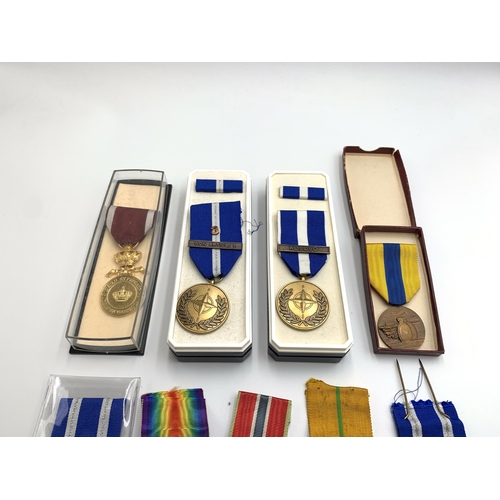 2365 - Ten military medals to include Nato, Belgian Commemorative Reign of the King, Italian Victory etc.