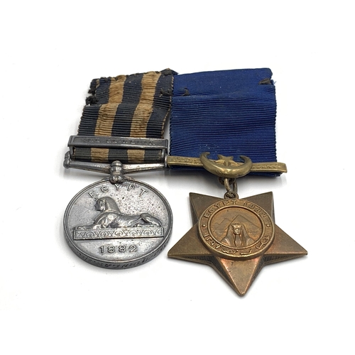 2374 - A Victorian Egyptian 1882 medal pair comprising Campaign and Khedive's Star presented to Pte. J. Qui... 