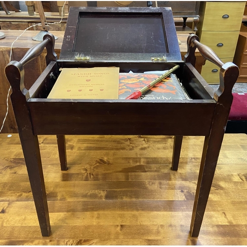 109 - An Edwardian mahogany and fabric upholstered piano stool - approx. 57cm high x 50cm wide x 34cm deep