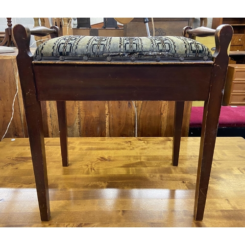 109 - An Edwardian mahogany and fabric upholstered piano stool - approx. 57cm high x 50cm wide x 34cm deep