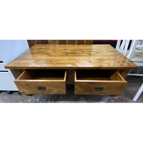 110 - An Arighi Bianchi hardwood two drawer coffee table - approx. 49cm high x 75cm wide x 130cm long