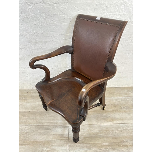 15 - A 19th century Holland & Sons mahogany and brown leather library chair - approx. 103cm high x 67cm w... 