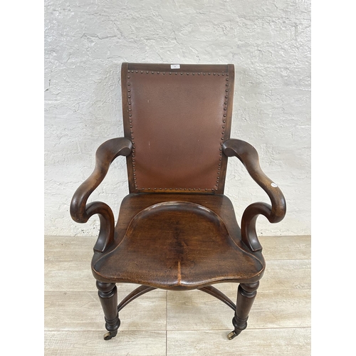 15 - A 19th century Holland & Sons mahogany and brown leather library chair - approx. 103cm high x 67cm w... 