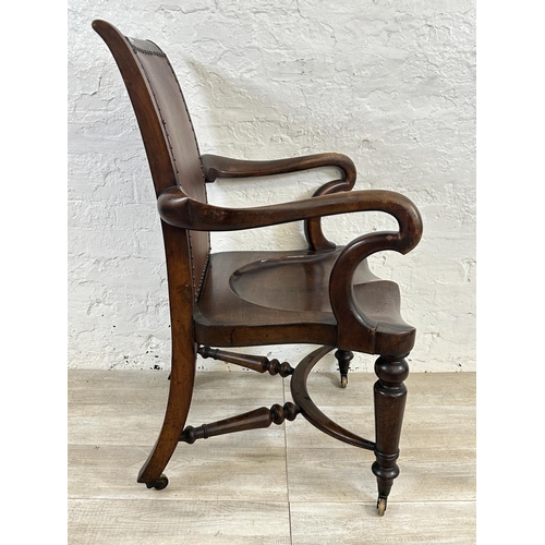 15 - A 19th century Holland & Sons mahogany and brown leather library chair - approx. 103cm high x 67cm w... 