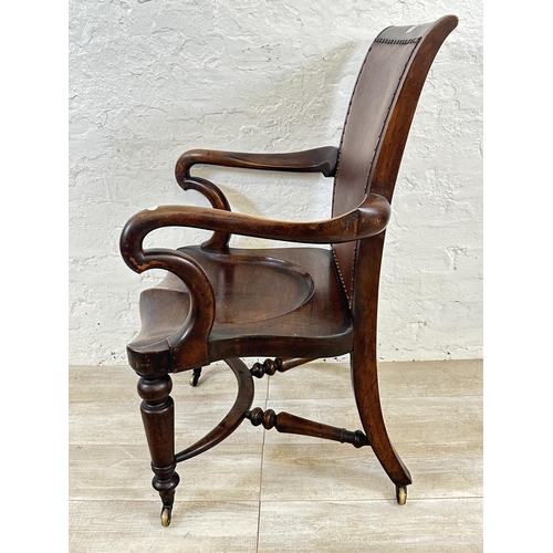 15 - A 19th century Holland & Sons mahogany and brown leather library chair - approx. 103cm high x 67cm w... 