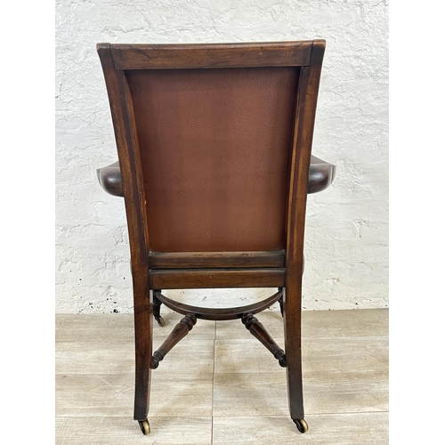 15 - A 19th century Holland & Sons mahogany and brown leather library chair - approx. 103cm high x 67cm w... 