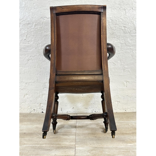 15 - A 19th century Holland & Sons mahogany and brown leather library chair - approx. 103cm high x 67cm w... 