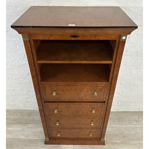 28 - A Victorian style inlaid burr walnut effect secretaire bookcase - approx. 145cm high x 74cm wide x 4... 